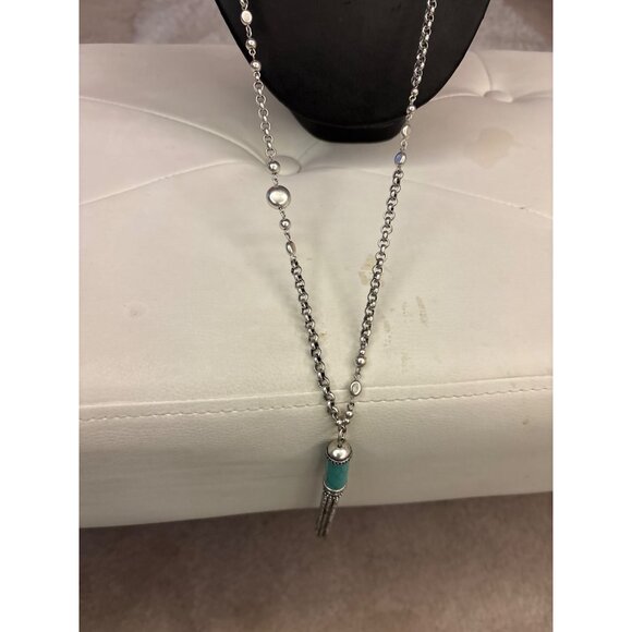 Chicos Turquoise & Silver Tassel Necklace With Chain & Bead Accents Long - Picture 11 of 13
